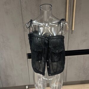 Betsey Johnson Black Sheer Striped Top